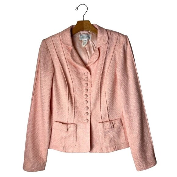 Saks Fifth Avenue Coat Women 6 Pink Tweed Collared Button Front Blazer Retro - Picture 1 of 8